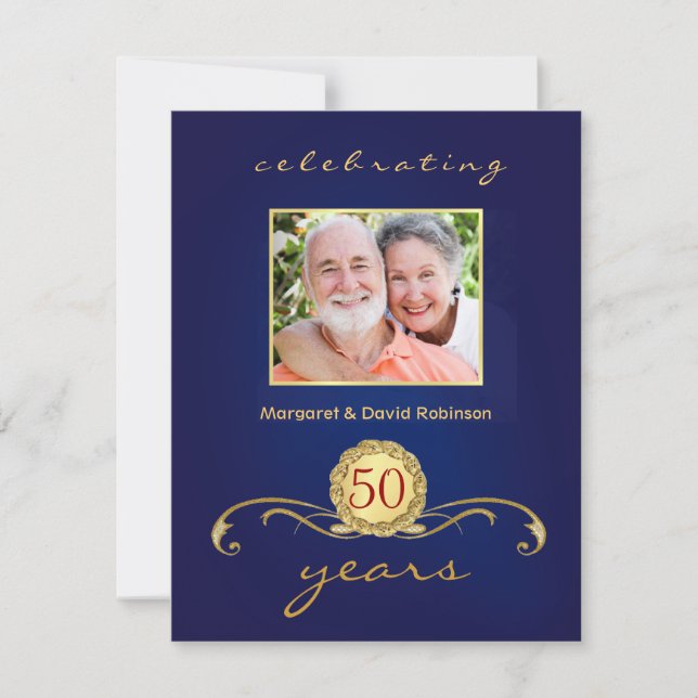 50th Anniversary Party Invitations - Royal Blue (Front)