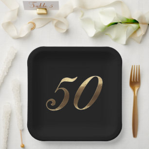 50th Anniversary Party Modern Black and Gold Paper Paper Plate