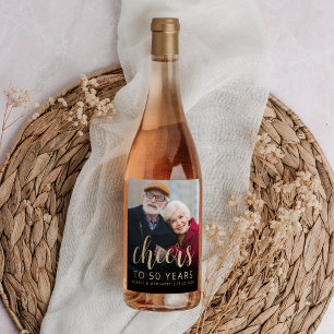 50th Anniversary Party Photo Cheers Gold Script Wine Label