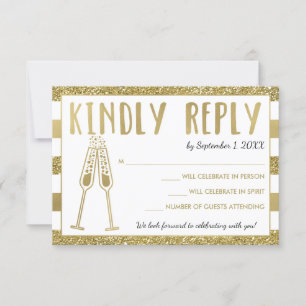 50th Anniversary Party RSVP Card, Faux Gold Invitation
