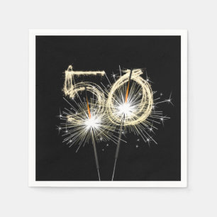 50th Anniversary Party Sparklers on Black   Napkin
