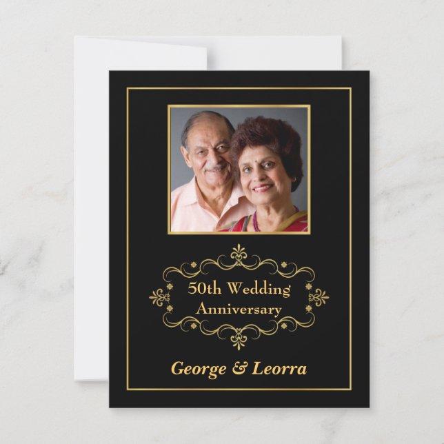 50th Anniversary Party - Vintage Black & Gold Invitation (Front)