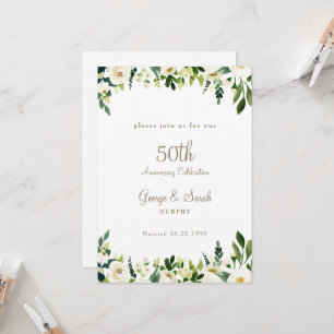 50th Anniversary Party White Floral Invitation