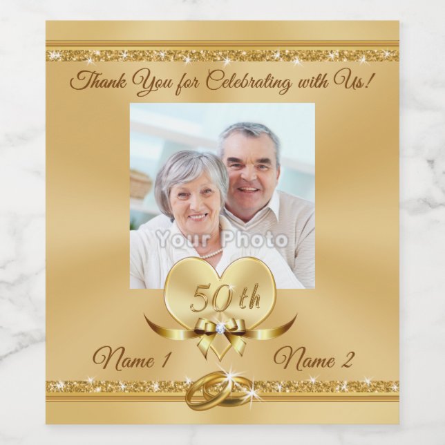 50th Anniversary Personalized Bottle Labels, Sizes Wine Label (Single Label)