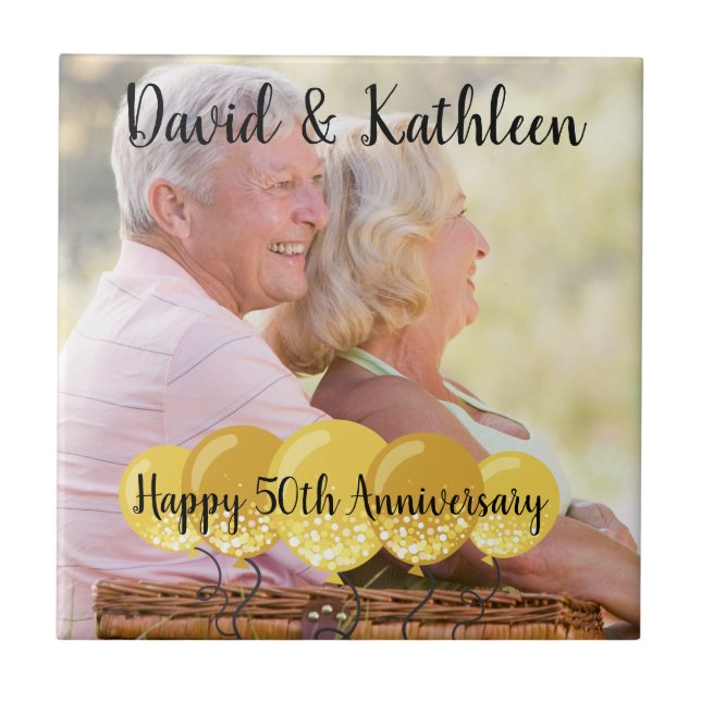 50th Anniversary Personalized Photo Tile Trivet (Front)