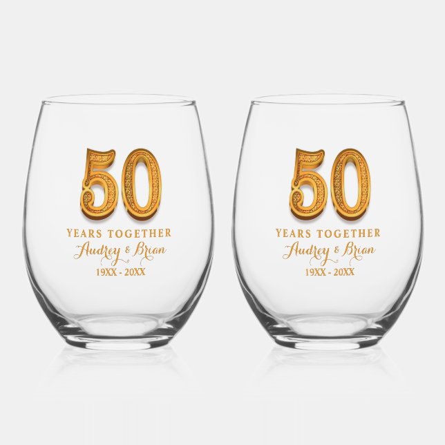 50th Anniversary Personalized Stemless Wine Glass (Front)