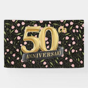 50th anniversary pink flower on black banner