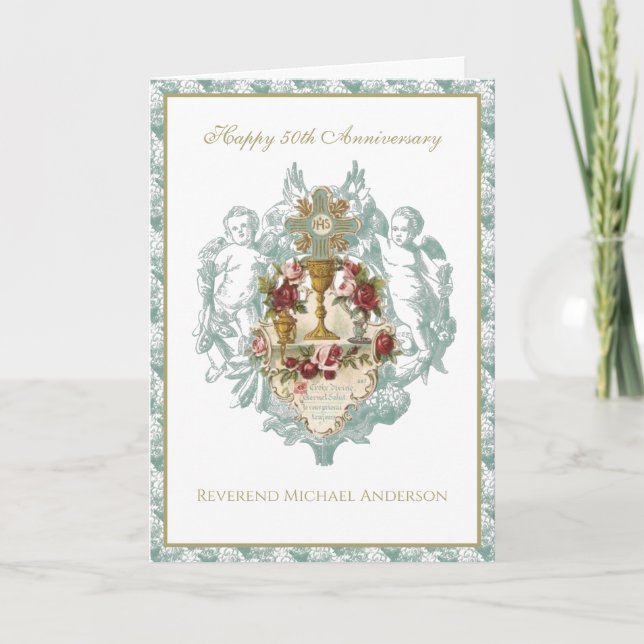50th Anniversary Priest Elegant Chalice Floral  Card (Front)
