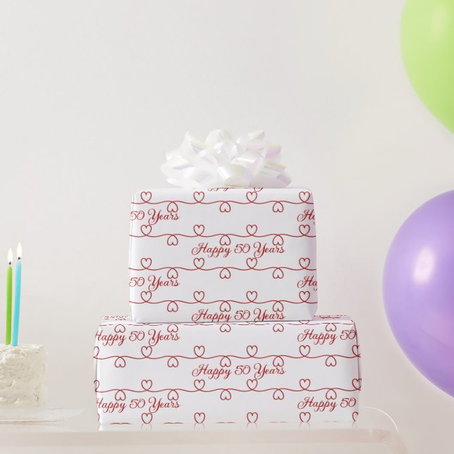 50th Anniversary Red Hearts Wrapping Paper (Party Gifts)
