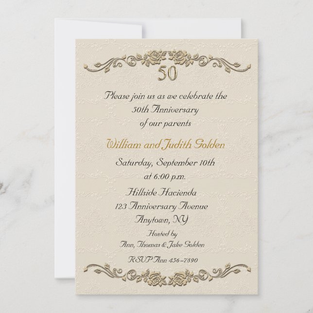 50th Anniversary Rose Border Invitation (Front)