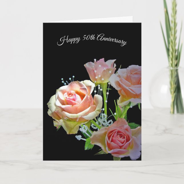 50th Anniversary Rose Bouquet On Black Card (Front)