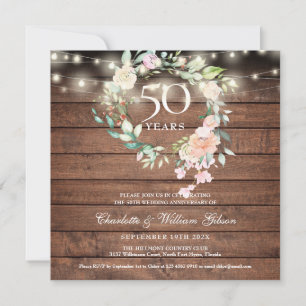 50th Anniversary Rustic String Lights Floral Invitation