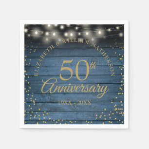 50th Anniversary Rustic String Lights Gold Dust Napkin