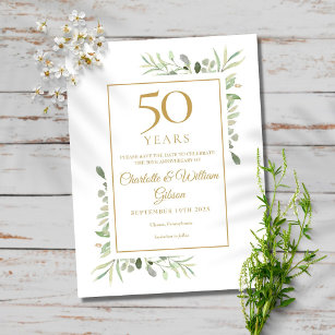 50th Anniversary Save the Date Greenery Postcard