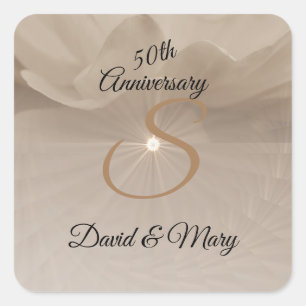 50th Anniversary Sepia Rose Art Square Sticker
