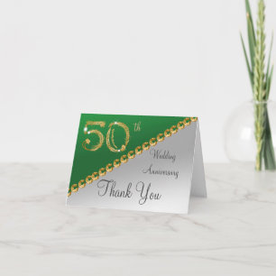 50th Anniversary Silver & Gold, Green Thank You Card
