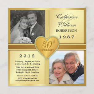50th Anniversary Sparkle Heart Photo Invitations