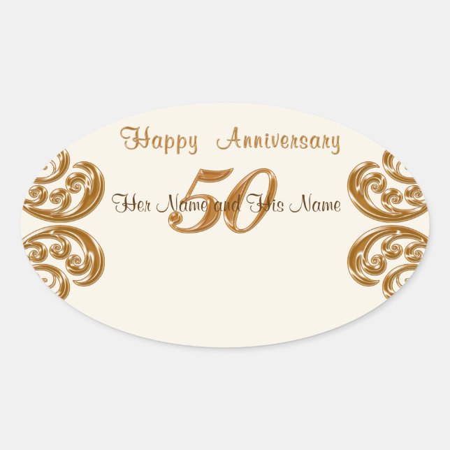 50th Anniversary Stickers, Hand Write Guest Names Oval Sticker (Front)