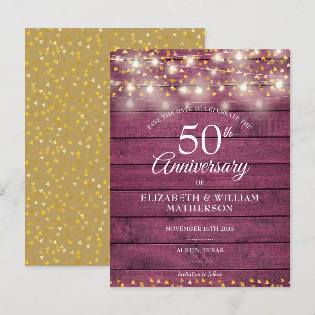 50th Anniversary String Lights Save the Date Announcement Postcard (Front/Back)