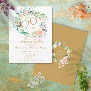 50th Anniversary Surprise Party Roses Garland Postcard