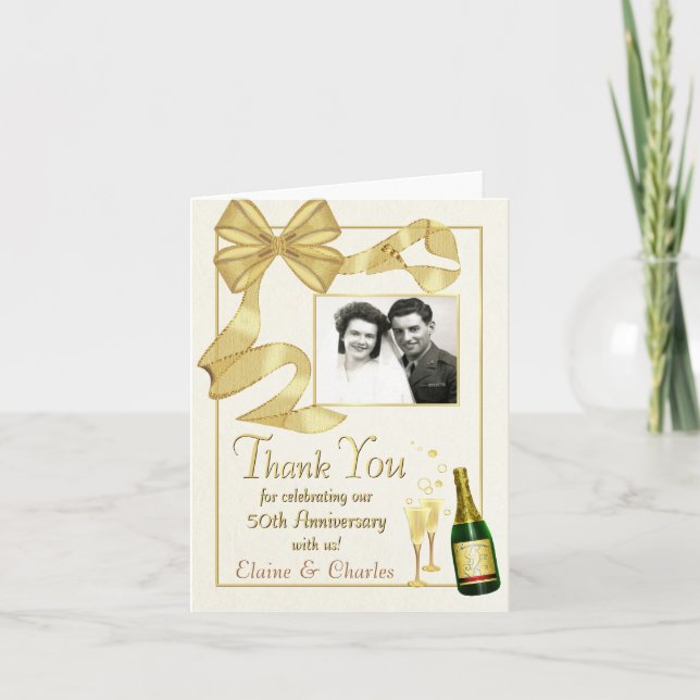 50th Anniversary Thank You Cards - Vintage Bow (Front)