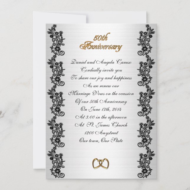 50th Anniversary vow renewal black border Invitation (Front)
