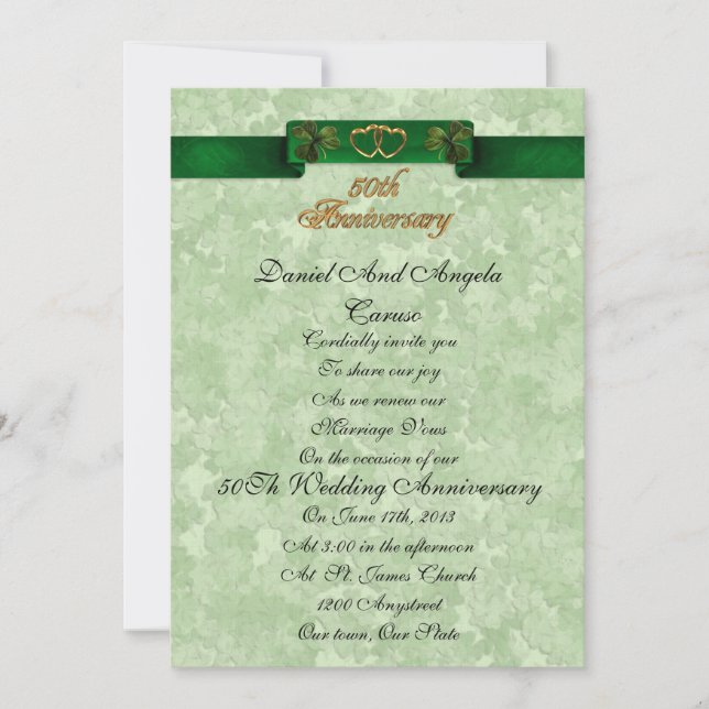 50th Anniversary vow renewal Irish Invitation (Front)