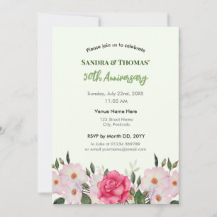 50th Anniversary Watercolor Pink Roses Invitation