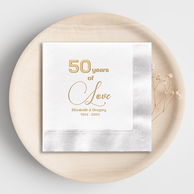 50th Anniversary Wedding 50 Years of Love Foil Napkins (Creator Uploaded)