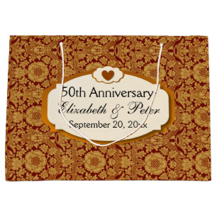 50th Anniversary Wedding Anniversary Gold Damask Large Gift Bag