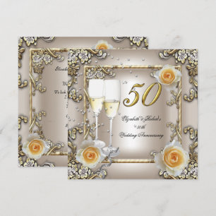 50th Anniversary Wedding  Cream Gold Rose Silver Invitation