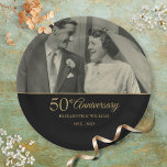 50th Anniversary Wedding Gold Black Photo Paper Plate<br><div class="desc">Personalize with your favourite wedding photo and special fifty years golden wedding anniversary details in chic gold typography on a black background. Designed by Thisisnotme©</div>