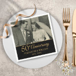 50th Anniversary Wedding Photo Elegant Gold Black Napkin<br><div class="desc">Personalize with your favourite wedding photo and your special fifty years golden wedding anniversary details in chic gold typography on a black background. Designed by Thisisnotme©</div>