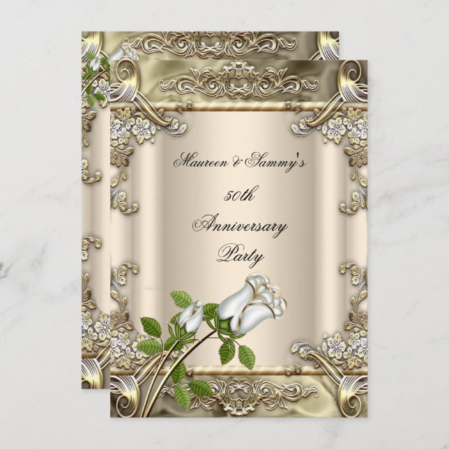 50th Anniversary Wedding Rose Gold Beige Invitation (Front/Back)
