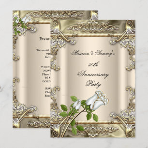 50th Anniversary Wedding Rose Gold Beige Invitation