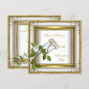 50th Anniversary Wedding White Rose Gold Elegant Invitation