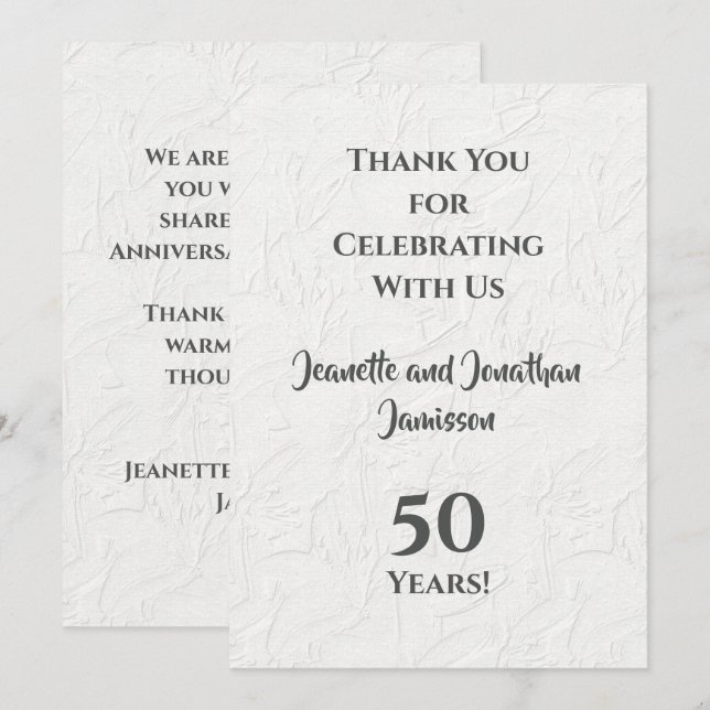 50th Anniversary White Floral Tasteful Thank You  (Front/Back)