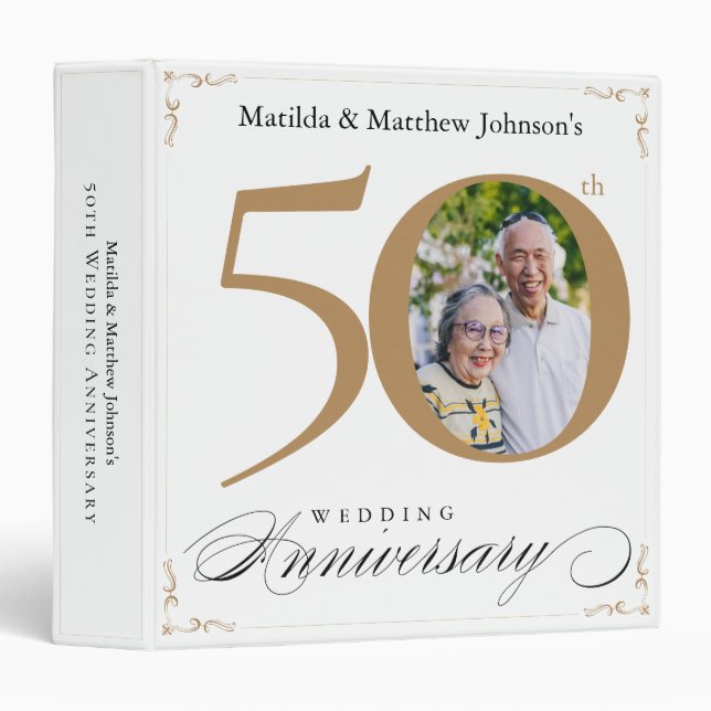 50th Anniversary White Gold Script Custom Photo Binder (Front/Spine)