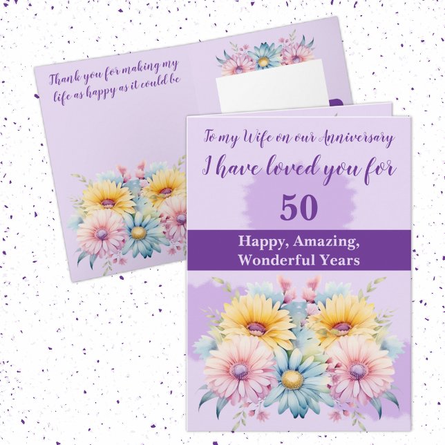 50th Anniversary wife gerbera floral purple Card (Creator Uploaded)
