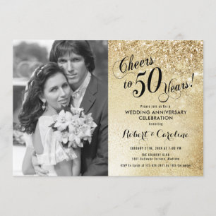 50th Anniversary with Photo - Gold Invitation