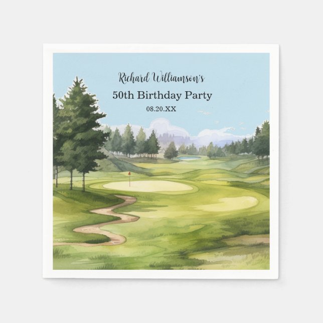 50TH (ANY YEAR) BIRTHDAY PARTY GOLF COURSE NAPKIN (Front)