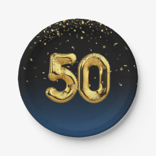 50th Balloons And Confetti Paper Plate