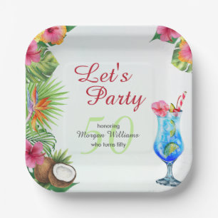 50th Bday Tropical Summer Dine & Cocktail Party Paper Plate