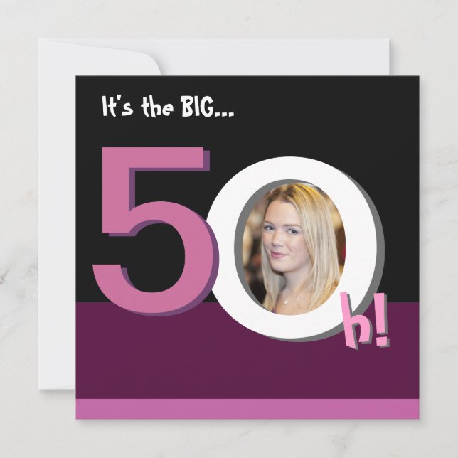 50th Big 5Oh! Photo Template Birthday Party -Pink (Front)