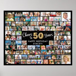 50th Birthday 100 Photos Black Gold Cheers To Year Poster