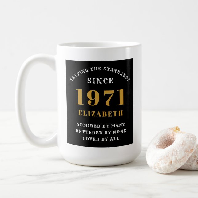 50th Birthday 1971 Black Gold For Her Personalized Coffee Mug (With Donut)