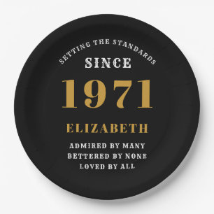 50th Birthday 1971 Black Gold For Her Personalized Paper Plate