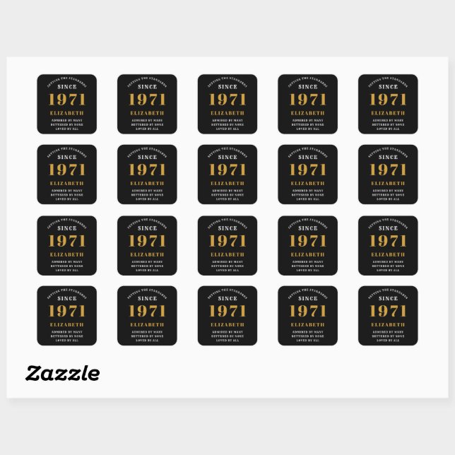 50th Birthday 1971 Black Gold For Her Personalized Square Sticker (Sheet)