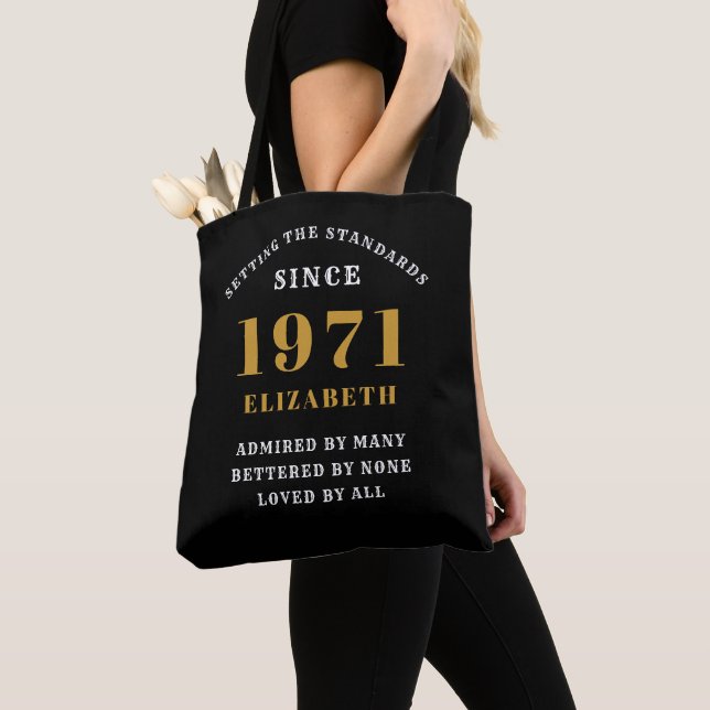 50th Birthday 1971 Black Gold For Her Personalized Tote Bag (Close Up)