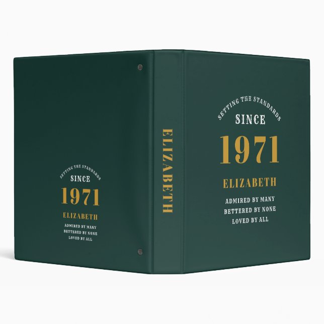 50th Birthday 1971 Green Gold For Her Personalized Binder (Background)